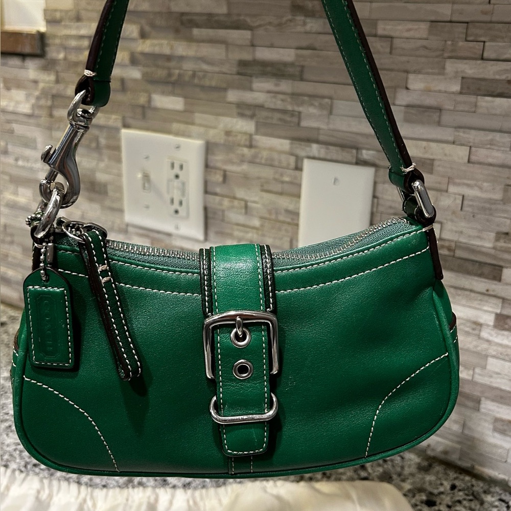 Coach Green Leather SohoShoulder Bag with Silver hobo Demi Hampton buckle